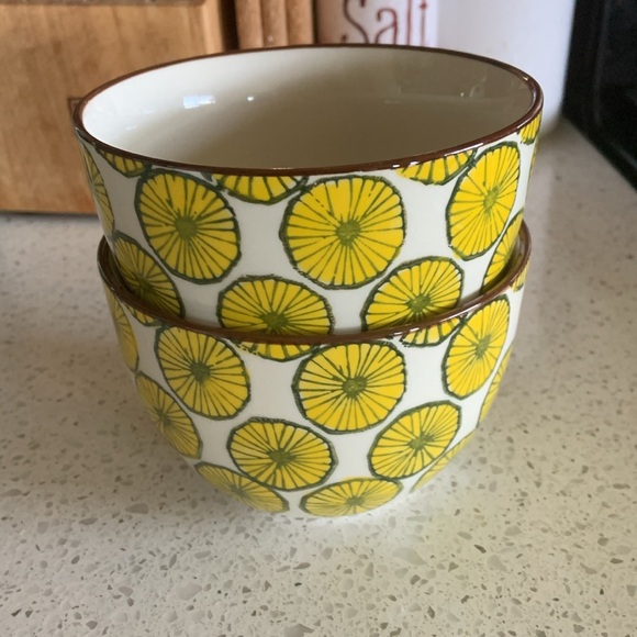 Yellow Abstract Print Ceramic Bowls Set of Two - Picture 1 of 3